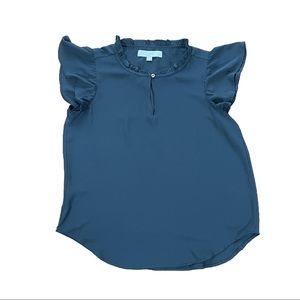 Blue-Gray Ruffle Detail Sleeveless Loft Top